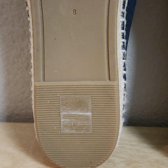 Tory Burch Shoes Womens Size 8 Navy Black Espadrille Flats Leather Cap Toe Logo - Picture 15 of 15